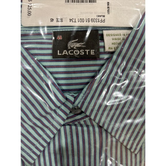 Lacoste Short Sleeve Button Down Men’s Dress Shirt With Pocket Size 45 NWT! - Picture 2 of 3